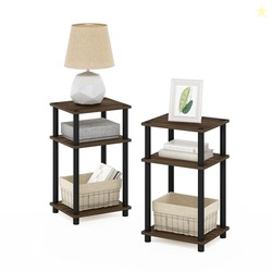 Furinno JUST Night Stand Set of 2, 3-Tier Turn-N-Tube Nightstand, Toolless Bedside Tables, End Table, Side Table with Open Storage for Bedroom, Living Room, Bathroom, Columbia Walnut