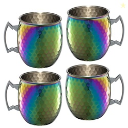 Cambridge Silversmiths Rainbow Hammered Moscow Mule Mugs, Set of 4