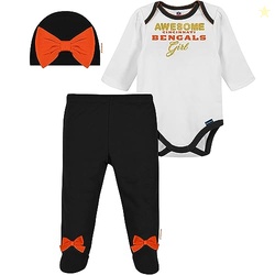Gerber NFL Baby Girls' 3Pc Bodysuit, Footed Pant, & Cap Set, Cincinnati Bengals, 0-3 Months