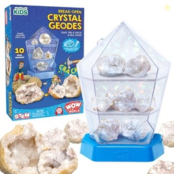 WOW IN THE WORLD  10 REAL BREAK-OPEN CRYSTAL GEODES WITH DISPLAY CASE  BONUS GOGGLES & MAGNIFYING GLASS, COMPANION AUDIO CONTENT, STEM TOY FOR BOYS & GIRLS 6+ BY THAMES & KOSMOS