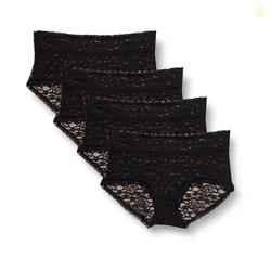 Amazon Essentials Women's Comfortable Lace Stretch Hipster Underwear, Pack of 4, Black, Large