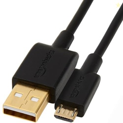 Amazon Basics USB-A to Micro USB Charging Cable, 480Mbps Transfer Speed with Gold-Plated Plugs, USB 2.0, 6 Foot, Black