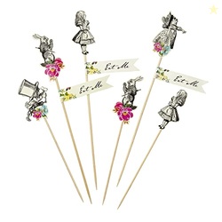 TALKING TABLES ALICE IN WONDERLAND PARTY SUPPLIES | CANAPE PICKS OR CAKE DECORATIONS | GREAT FOR MAD HATTER TEA PARTY, BIRTHDAY PARTY AND BABY SHOWER | 12 PACK