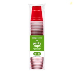 Amazon Basics SMALL 9oz Disposable Plastic Party Cups, Red, 50 Count