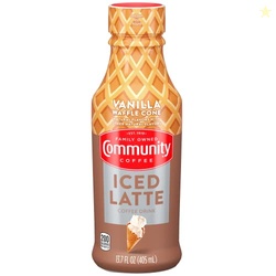 Community Coffee Vanilla Waffle Cone Iced Latte Ready To Drink, 13.7 Ounce Bottle(Pack of 1)