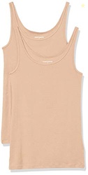 Amazon Essentials Women's Slim-Fit Thin Strap Tank Top, Pack of 2, Medium Beige, X-Small