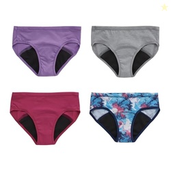 HANES GIRLS COMFORT PERIOD UNDERWEAR, BOYSHORT AND PANTIES, MODERATE PROTECTION, 4-PACK HIPSTER, HIPSTER - MULTI - 4 PACK, 8 US