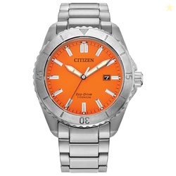Citizen Men's Eco-Drive Brycen Sport Casual, Orange Dial, Silver-Tone Super Titanium Bracelet and Case Watch (Model: AW1840-50X)