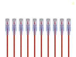 Monoprice Cat6A 2ft Red 10-Pk Patch Cable UTP 30AWG 10G Pure Bare Copper Snagless RJ45 SlimRun Series Ethernet Cable