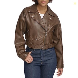 Levi's Women's Faux Leather Cropped Moto Jacket, Saddle, X-Large
