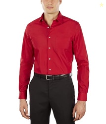 VAN HEUSEN MEN'S DRESS SHIRT FITTED POPLIN SOLID, FLAME, 16" NECK 34"-35" SLEEVE