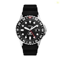Fossil Men's 46mm Black Silicone GMT Dual Time Watch, Color: Black Silicone (Model: FS6036)