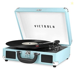 Victrola Journey Bluetooth Portable Suitcase Record Player  with Built-in Speakers, 3 Speed Vinyl Record Player, RCA Out, Headphone Jack (Turquoise)