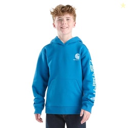 Carhartt Boys' Pullover Hooded Sweatshirt, Deep Water, 7