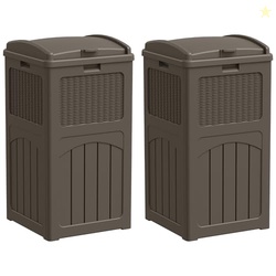 YESHOMY 2 Pack Outdoor Trash Can with Lid, Garbage Bins for Garden, Porch, Home and Kitchen, Brown