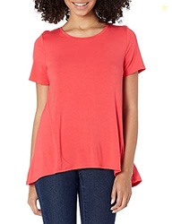 Amazon Essentials Women's Relaxed-Fit Short-Sleeve Scoopneck Swing T-shirt (Available in Plus Size), Red, Medium