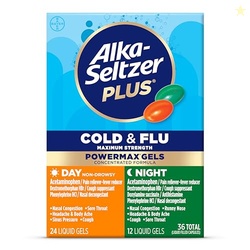 Alka-Seltzer Plus Power Max Cold & Flu Day+Night Medicine: Cough Suppressant, Cold and Flu Medicine For Adults and Children 12 Years and Older, 36 Count, Packaging May Vary