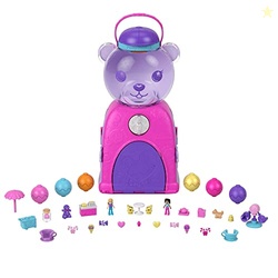 POLLY POCKET TRAVEL TOY, GUMBALL BEAR PLAYSET WITH 2 MICRO DOLLS & 26 SURPRISE ACCESSORIES, ANIMAL TOY COMPACT