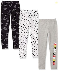 Amazon Essentials Disney | Marvel | Star Wars | Frozen | Princess Girls' Leggings, Pack of 3, Mickey Classic, Large