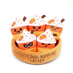 EMOTIONAL SUPPORT LATTES BY RELATABLE, SOFT & CUDDLY FALL PLUSHIES FOR LOVE ONES OF ALL AGES, THE PERFECT FALL GIFTS FOR BACK TO SCHOOL, AND TEACHER DESK BUDDY, INCLUDES 5 LATTE PLUSHIES WITH BASKET