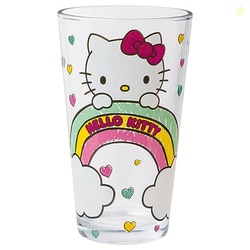 SILVER BUFFALO SANRIO HELLO KITTY RAINBOWS AND CLOUDS GLITTER PINT GLASS, 16 OUNCES