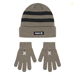 Hurley kid's One and Only Beanie and Glove Set, Khaki, 8-20
