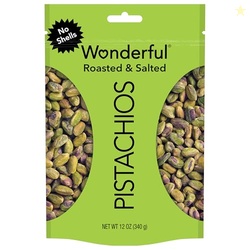 Wonderful Pistachios No Shells, Roasted & Salted Nuts, 12 Ounce Resealable Bag, Protein Snacks, Gluten Free, Healthy Snack