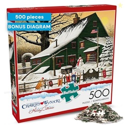 Buffalo Games - Charles Wysocki - Cocoa Break at the Copperfields - 500 Piece Winter Jigsaw Puzzle for Adults, Festive Christmas Puzzle with Poster, Premium Holiday Artwork, Finished 21.25 x 15.00