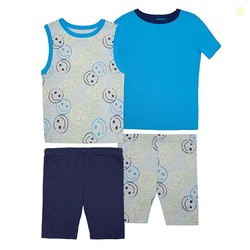 Fruit of the Loom Boy's Energize Snug Fit 4-piece Pajama Sleep Set, Turquoise/Navy, 8