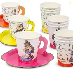 Talking Tables 12 x Alice in Wonderland Cup and Saucer Set Onderland 1st First Birthday Party Supplies Mad Hatter Afternoon Tea Party Decorations For Kids Baby Shower Weddings Mother`s Day