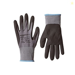 Amazon Basics Micro-Foam Nitrile Coated Gloves, Nylon Liner Fiber, Touch Screen, Grey, Size 7 (S), Pack of 6