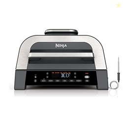 NINJA DG551 FOODI SMART XL 6-IN-1 INDOOR GRILL WITH AIR FRY, ROAST, BAKE, BROIL, & DEHYDRATE, FOODI SMART THERMOMETER, 2ND GENERATION, BLACK/SILVER