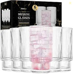 Kitchen Lux Ribbed Drinking Glasses - Set of 6 