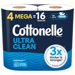 Cottonelle Ultra Clean Toilet Paper, 4 Mega Rolls = 16 Regular Rolls, Packaging May Vary
