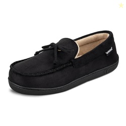 Indoor/Outdoor Microsuede Moccasin Slippers with Memory Foam Comfort and Arch Support