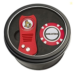 Team Golf NHL Ottawa Senators Tin Gift Set with Retractable Divot Tool and Golf Chip Gift Set & Chip, Includes 2 Double-Sided Enamel Ball Markers, Patented Design, Less Damage to Greens