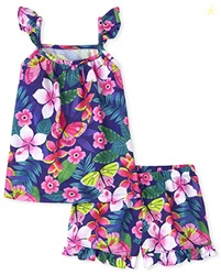 The Children's Place Girls' Sleeveless Tank Top and Short 2 Piece Pajama Set, MIDNGHTVLT NEON, Large
