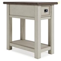Signature Design by Ashley Bolanburg Chair Side End Table , USB Charging Ports, Drawer, Oak Wood, 14" W x 24.13" D x 24.13" H, 2-Tone Light Brown & Whitewash