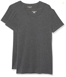 Amazon Essentials Women's Regular-Fit Short-Sleeve T-Shirt (Crewneck and V-Neck Options), Pack of 2, Charcoal Heather, X-Small