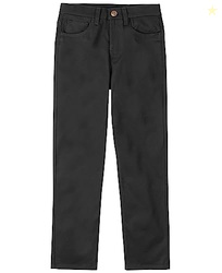 Nautica Boys' Flat Front Stretch Twill Chino Khaki Pant, Black 5-Pocket, 4