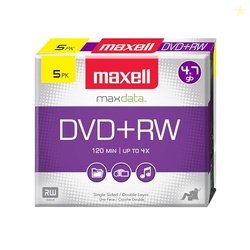 MAXELL 634045 DVD-RW BLANK DISC - REWRITABLE 4.7 GB WITH SLIM JEWEL CASE, 120MIN & MAX UP TO 4X, SUPERIOR ARCHIVAL LIFE DIGITAL STORAGE PLAYBACK & UP TO 1000 REWRITE - 5 PACK