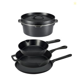 Amazon Basics Pre-Seasoned Cast Iron 5 Pieces Kitchen Pots and Pans Cookware Set, Black, 14.17 x 12.2 x 10.63 in