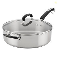 Farberware Brilliance Stainless Steel Saute Pan/Jumbo Cooker with Lid and Helper Handle, Induction Suitable, Dishwasher and Metal Utensil Safe, 6 Quart - Stainless Steel