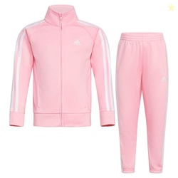 adidas Little Girl's Zip Front Classic Tricot Jacket and Joggers Set, Light Pink, 2T