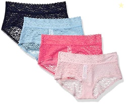 Amazon Essentials Women's Comfortable Lace Stretch Hipster Underwear, Pack of 4, Blue/Pink, XX-Large