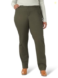 Lee Women's Plus Size Wrinkle Free Relaxed Fit Straight Leg Pant, Frontier Olive, 22 Plus Petite