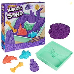Kinetic Sand, Sandbox Set with 1lb Purple Play Sand, 4 Tools & Molds, Storage, Sensory Toys for Kids Ages 3 and up