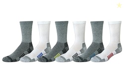 Amazon Essentials Men's Performance Cotton Moisture Control Socks, Athletic Crew, Breathable, 6 Pairs, Grey/White, 13-15