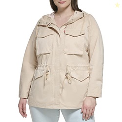 Levi's Women's Four Pocket Hooded Military Jacket, Frappe, 1X