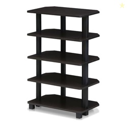 Furinno Turn-N-Tube Storage Shelves, 5-Tier Book Shelf, Corner Shelf, Toolless Open Shelves, for Organization and Storage, Living Room, Garage, Home Office, Espresso